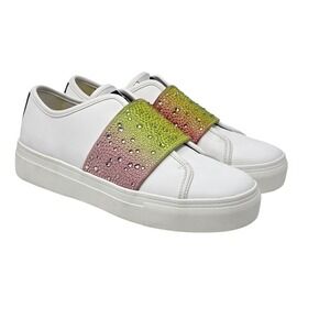 KARL LAGERFELD PARIS Remmy Rhinestone Slip On Sneakers Women White Size 6M 36B‎